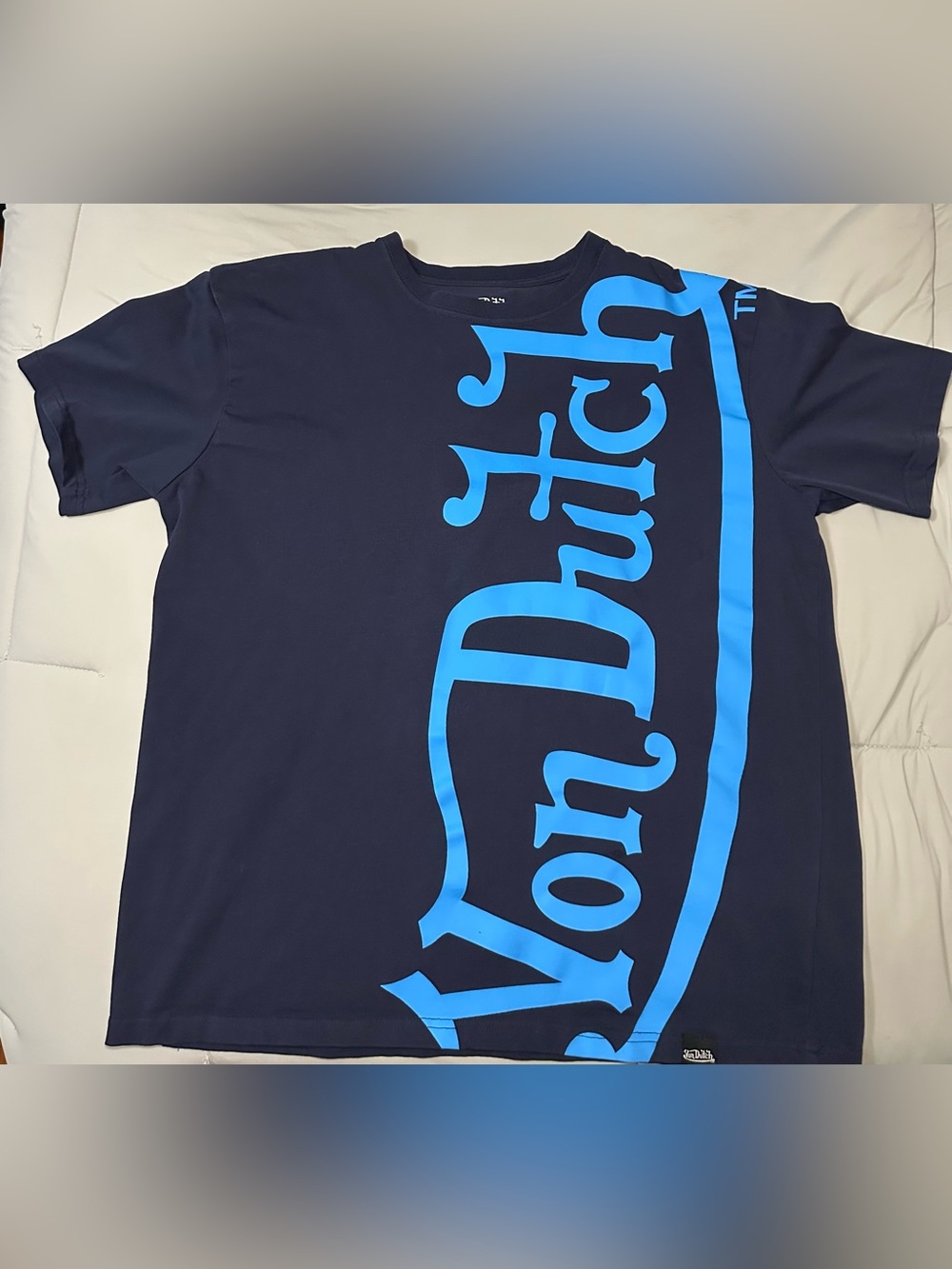 Von Dutch Navy T-Shirt with Bright Blue Vertical Logo